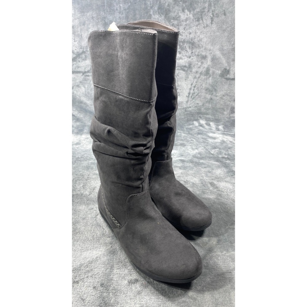 NEW‎ St John's Bay Boots Womens 10 M Grey Suede Karaoke Pull On Slouch Stitched